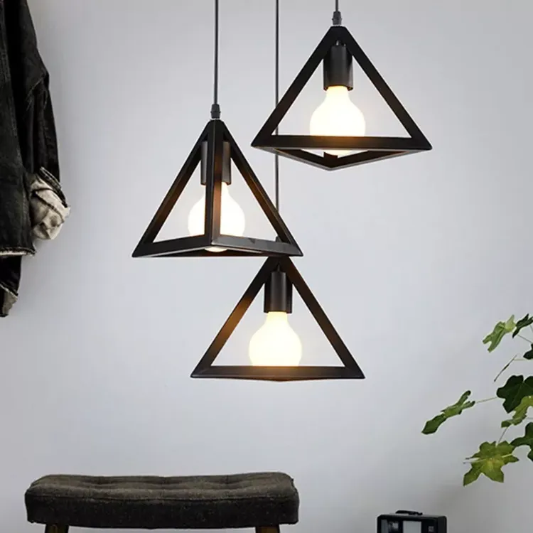 Picture of Vintage Industrial Triangle Loft Pendant Light, Adjustable Height E27 Nordic Ceiling Lamp for Home, Office, Bar, and Club Lighting