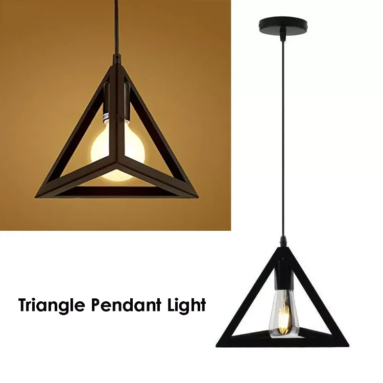 Picture of Vintage Industrial Triangle Loft Pendant Light, Adjustable Height E27 Nordic Ceiling Lamp for Home, Office, Bar, and Club Lighting