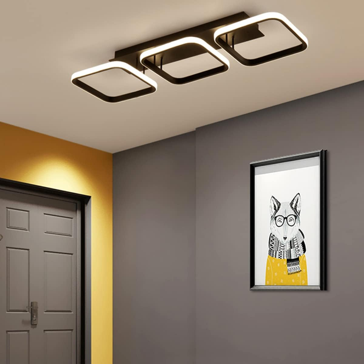 Picture of Ceiling Light 3 Rectangles LED Latest Cool White 6000k Simple White Aisle Light for Hallway Entrance Office Bedroom Kitchen Living Room  (Black)