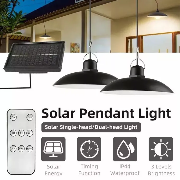 Picture of 2-Head LED Solar Pendant Lights – Dual Hanging Lamps for Garden, Yard, Shed & Outdoor Spaces