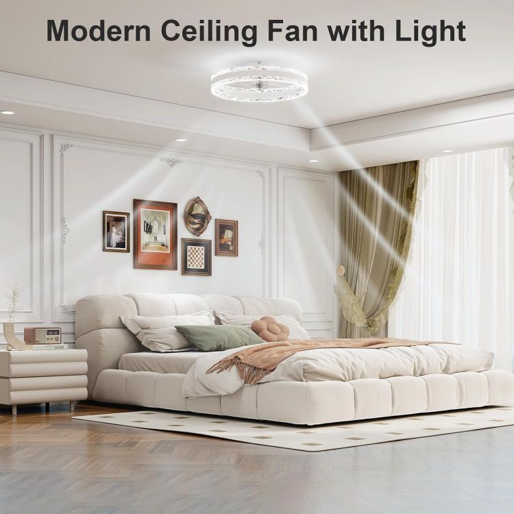 Picture of LED Ceiling Fan with Lights – 40cm Modern Design, 6 Speeds, 3000K-6500K Dimmable Light, Remote Control for Bedroom, Living Room, and Dining Room