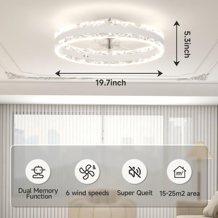 Picture of LED Ceiling Fan with Lights – 40cm Modern Design, 6 Speeds, 3000K-6500K Dimmable Light, Remote Control for Bedroom, Living Room, and Dining Room