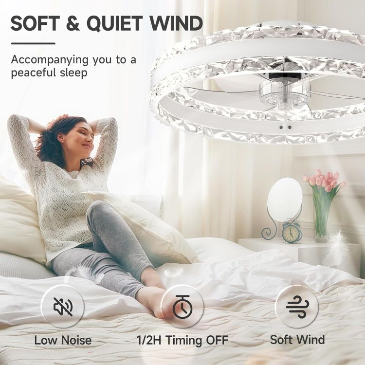 Picture of LED Ceiling Fan with Lights – 40cm Modern Design, 6 Speeds, 3000K-6500K Dimmable Light, Remote Control for Bedroom, Living Room, and Dining Room