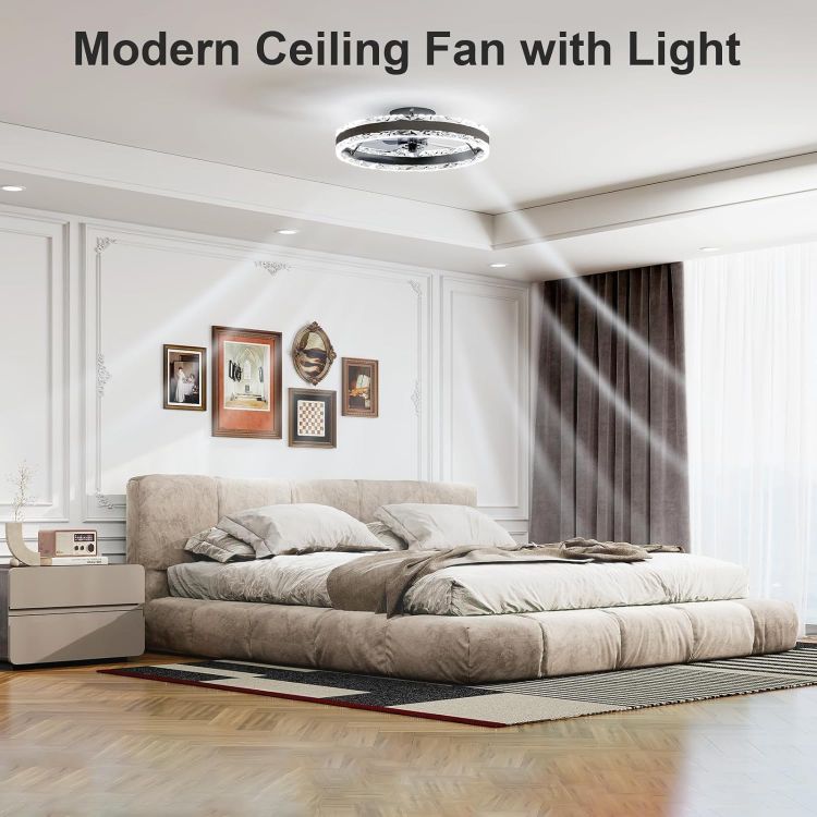 Picture of LED Ceiling Fan with Lights – 40cm Modern Design, 6 Speeds, 3000K-6500K Dimmable Light, Remote Control for Bedroom, Living Room, and Dining Room