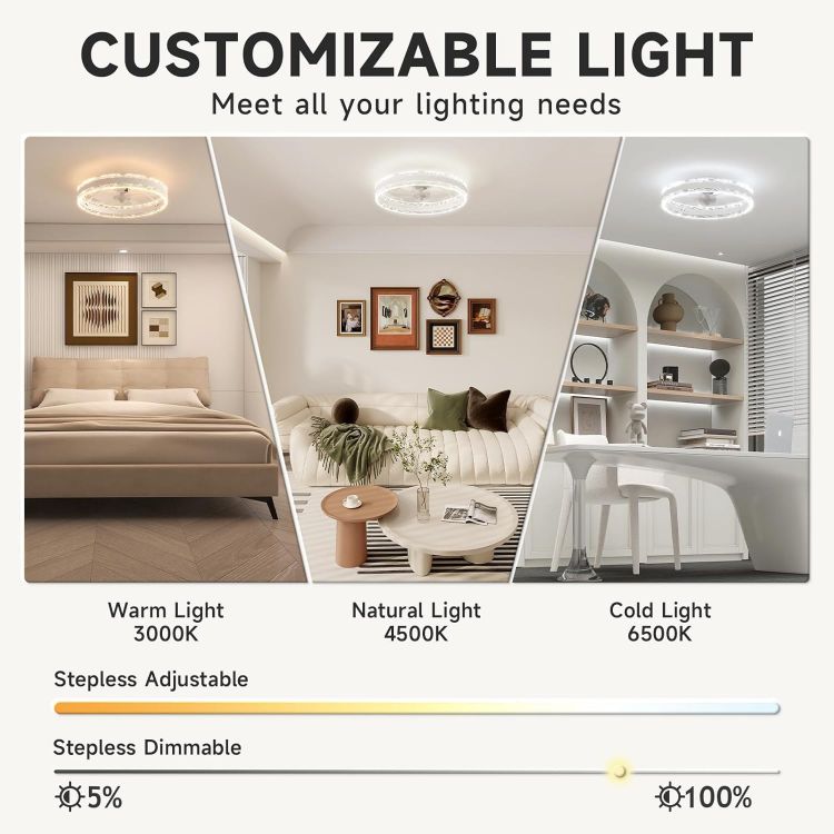 Picture of LED Ceiling Fan with Lights – 40cm Modern Design, 6 Speeds, 3000K-6500K Dimmable Light, Remote Control for Bedroom, Living Room, and Dining Room