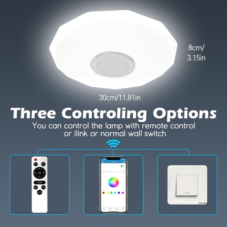 Picture of RGB Bluetooth Ceiling Light – 36W Dimmable LED with Built-in Speaker, Remote/App Control, Perfect for Bathroom, Kitchen, Lounge, Living Room, and Kid's Room