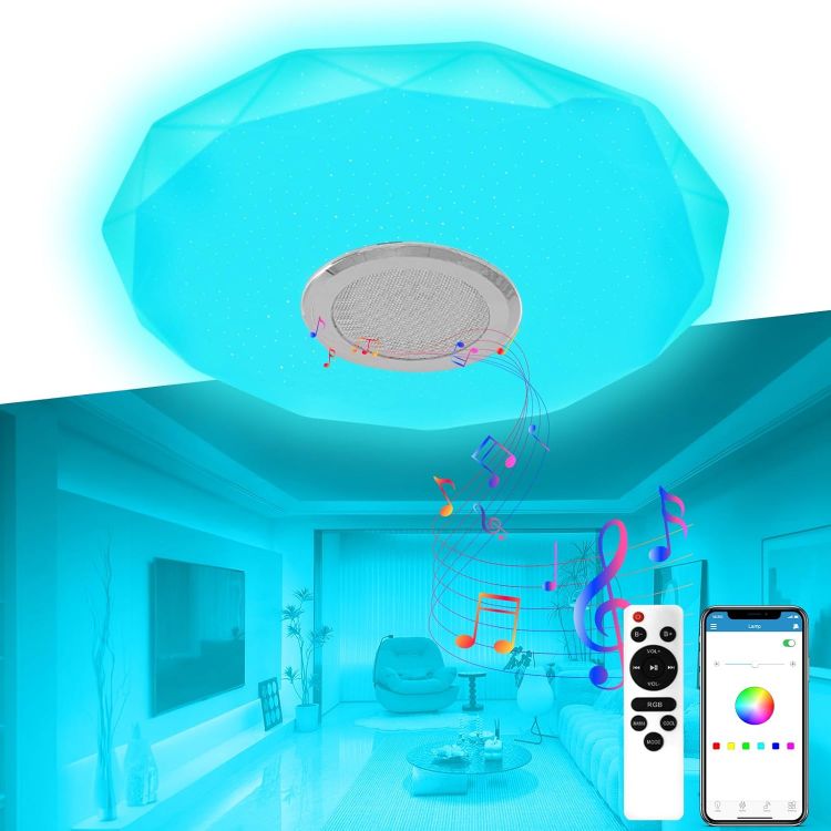 Picture of RGB Bluetooth Ceiling Light – 36W Dimmable LED with Built-in Speaker, Remote/App Control, Perfect for Bathroom, Kitchen, Lounge, Living Room, and Kid's Room