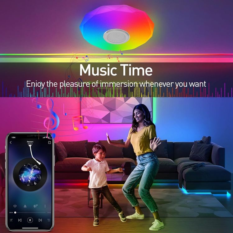 Picture of RGB Bluetooth Ceiling Light – 36W Dimmable LED with Built-in Speaker, Remote/App Control, Perfect for Bathroom, Kitchen, Lounge, Living Room, and Kid's Room