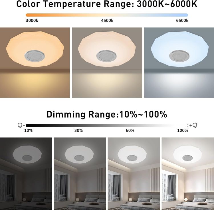 Picture of RGB Bluetooth Ceiling Light – 36W Dimmable LED with Built-in Speaker, Remote/App Control, Perfect for Bathroom, Kitchen, Lounge, Living Room, and Kid's Room