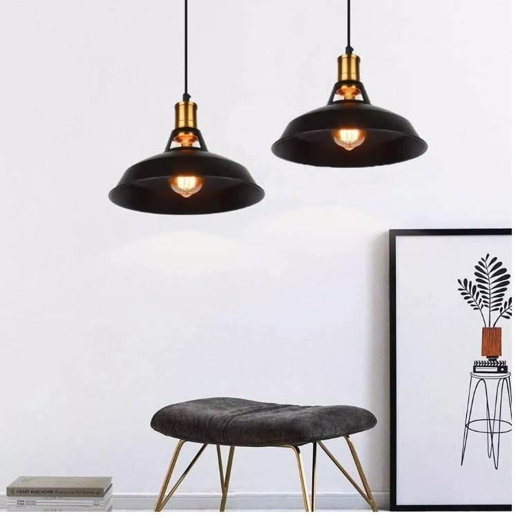 Picture of Vintage Industrial Ceiling Pendant Light – Retro Metal Hanging Lamp Shade for Kitchen, Dining Room, Café, Bar, and Loft – E27 Bulb Compatible, Adjustable PVC Cord, Durable Metal Finish, 110V-250V