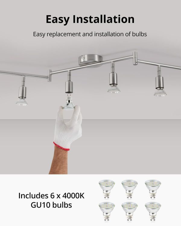 Picture of 6-Way Rotatable LED Ceiling Spotlights – 6W GU10, 550LM, 4000K Natural White, Matte Nickel, Perfect for Living Room, Kitchen, Bedroom, and Hallway