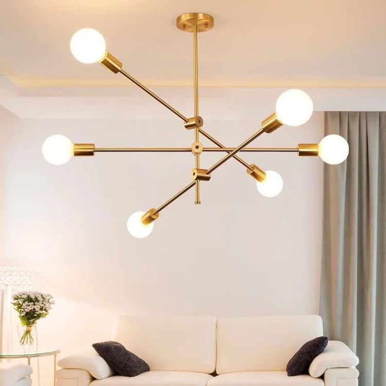 Picture of Modern Chandelier Lighting Semi-recessed Ceiling Lamp – 6-Light Antique Gold Ceiling Fixture for Modern Home Décor