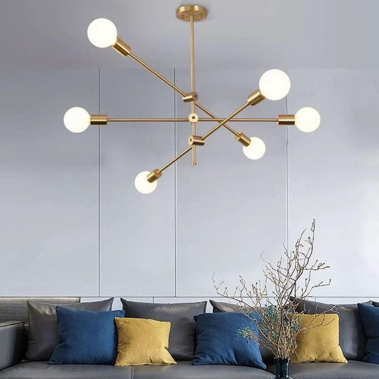 Picture of Modern Chandelier Lighting Semi-recessed Ceiling Lamp – 6-Light Antique Gold Ceiling Fixture for Modern Home Décor