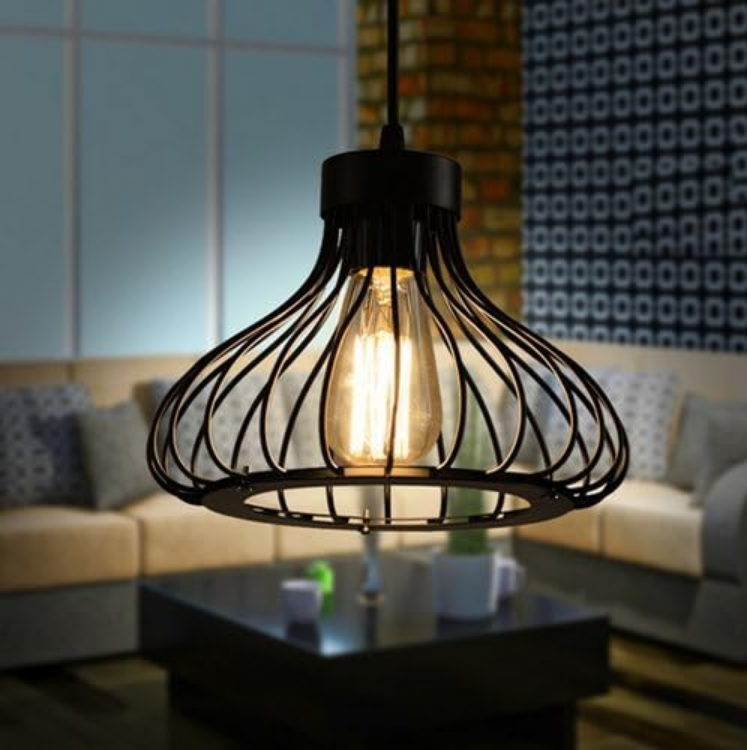 Picture of Industrial Retro Cage Pendant Light – Vintage Rustic Hanging Lamp for Kitchen, Loft, Restaurant & Home Décor