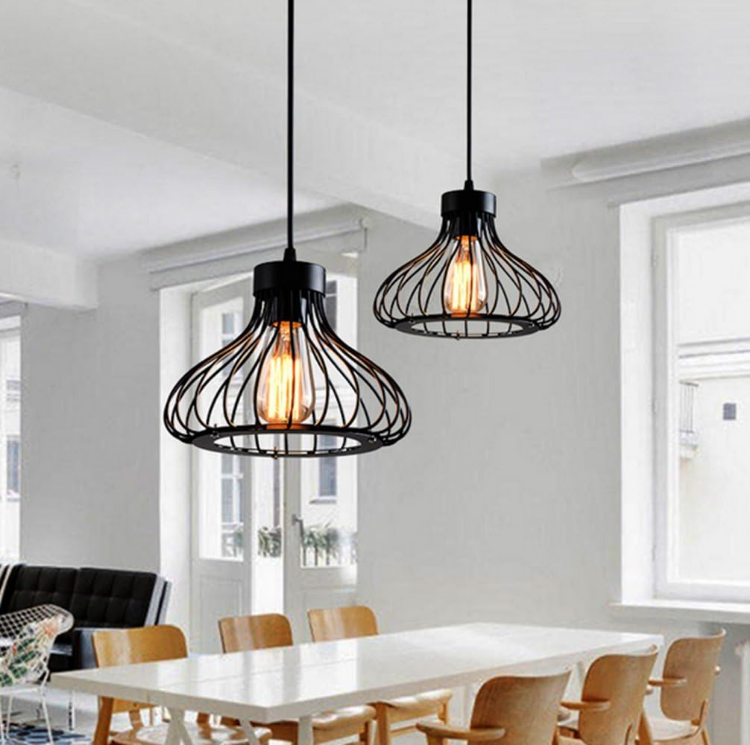 Picture of Industrial Retro Cage Pendant Light – Vintage Rustic Hanging Lamp for Kitchen, Loft, Restaurant & Home Décor