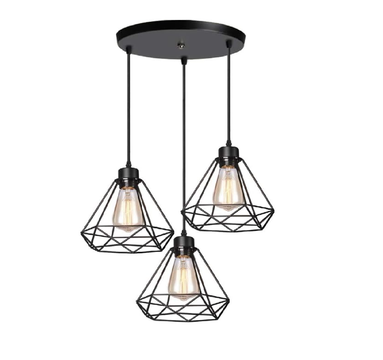 Picture of Vintage Industrial 3-Light Pendant Ceiling Lamp – Metal Cage Shade for Timeless, Rustic Elegance