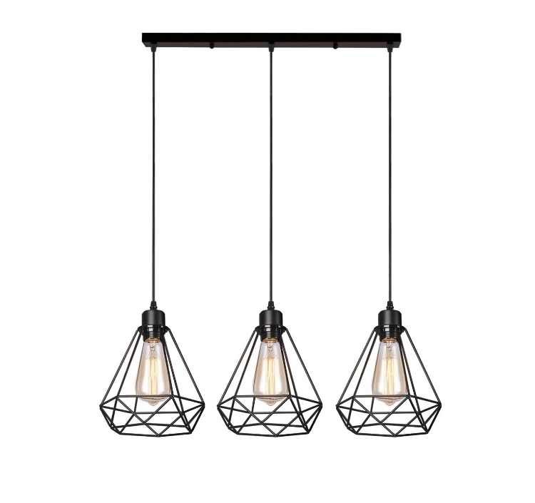 Picture of Vintage Industrial 3-Light Pendant Ceiling Lamp – Metal Cage Shade for Timeless, Rustic Elegance