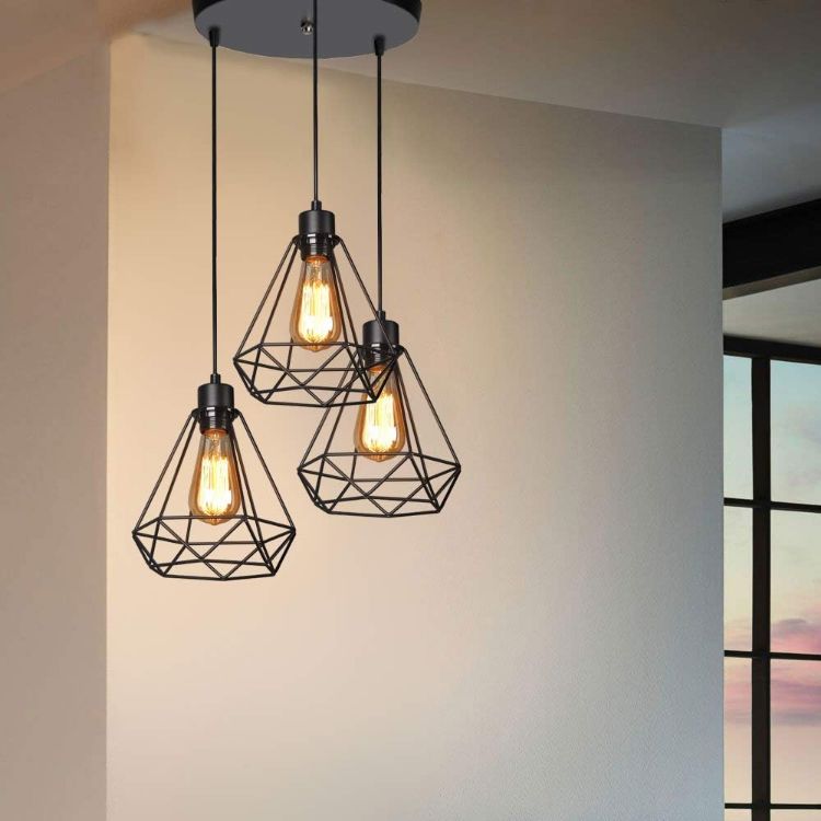 Picture of Vintage Industrial 3-Light Pendant Ceiling Lamp – Metal Cage Shade for Timeless, Rustic Elegance