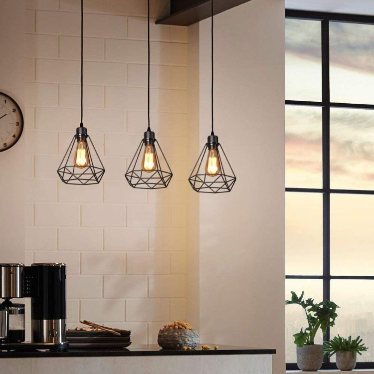 Picture of Vintage Industrial 3-Light Pendant Ceiling Lamp – Metal Cage Shade for Timeless, Rustic Elegance