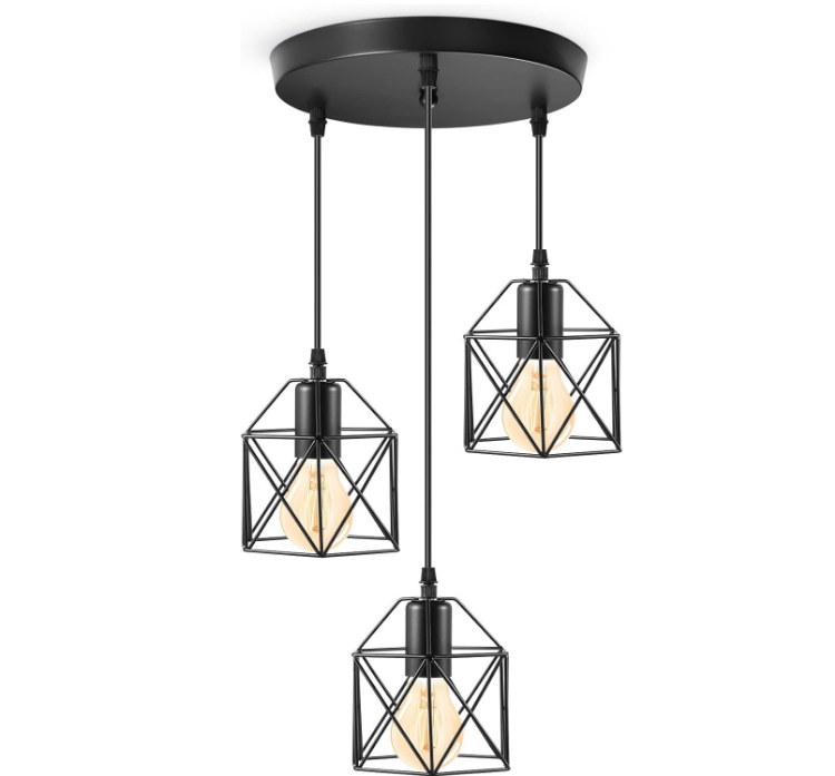 Picture of  3-Lights Pendant Lights, Industrial Hanging Lamp, E27 Base Rustic Ceiling Lights with Geometric Metal Cage Lampshade, Vintage Adjustable Pendant Light Fixture for Bedroom Kitchen Living Room